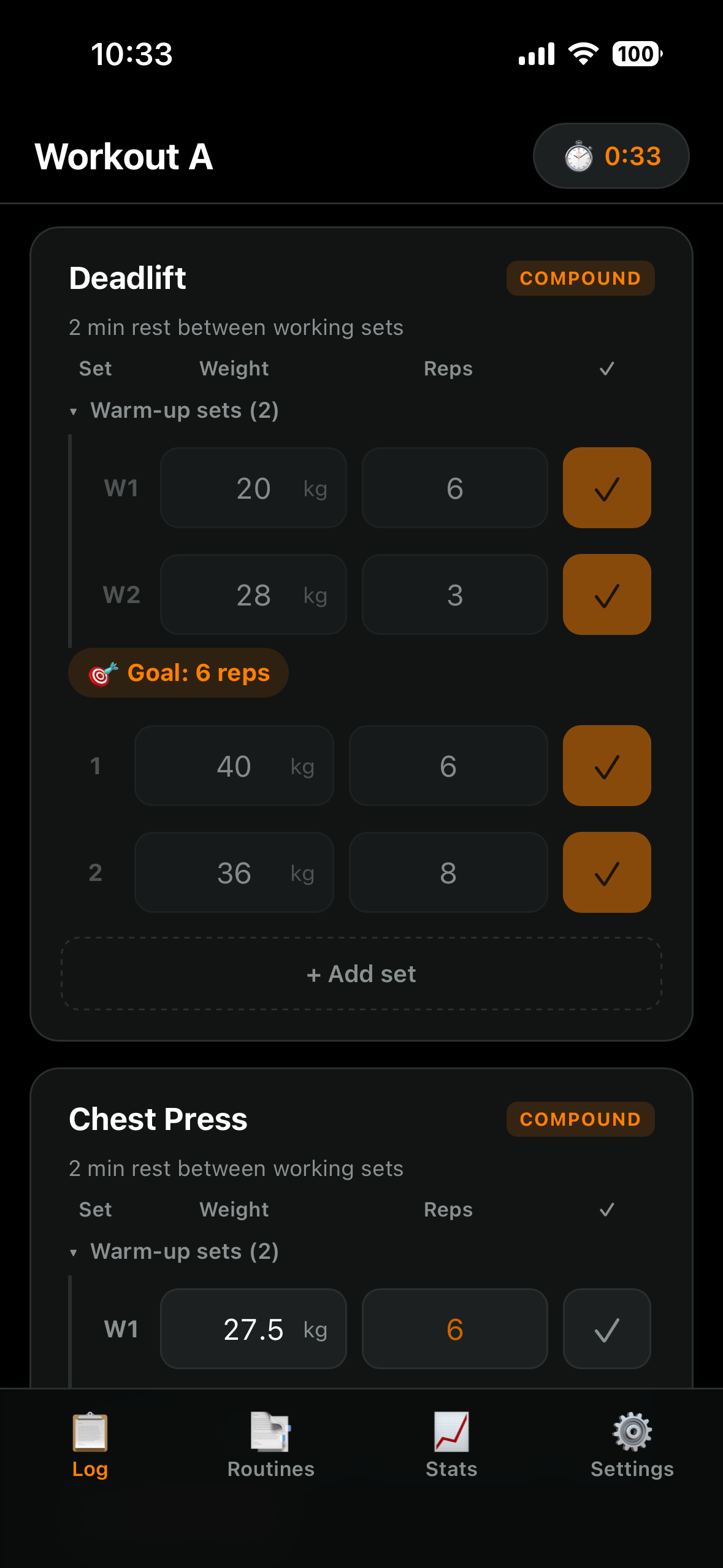 Active workout screen