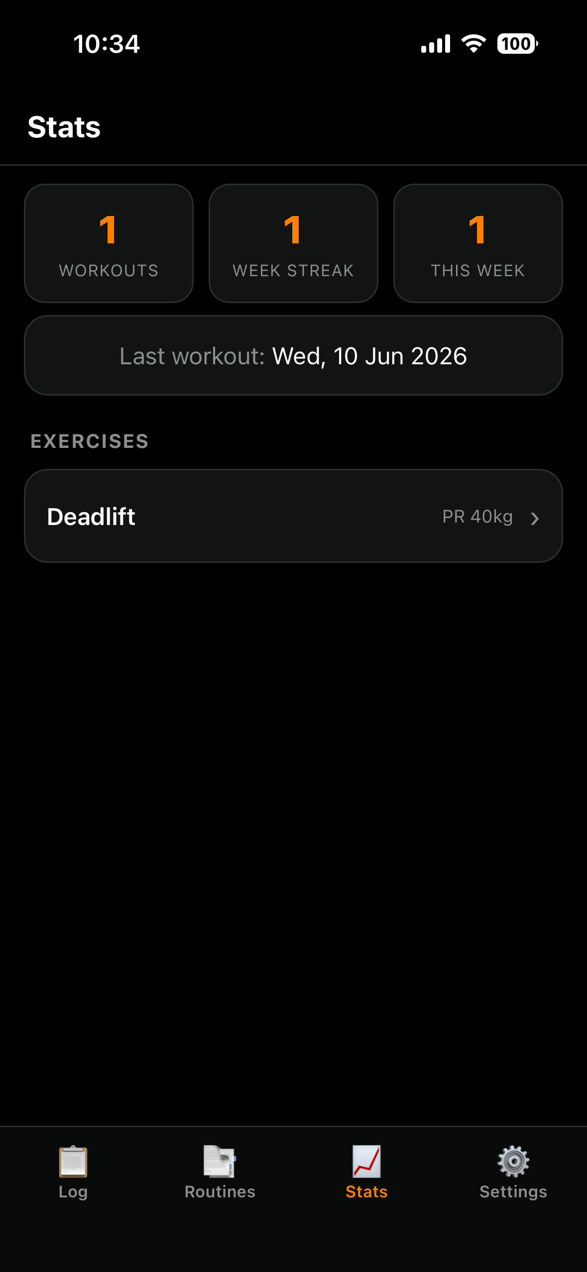 Progress stats screen